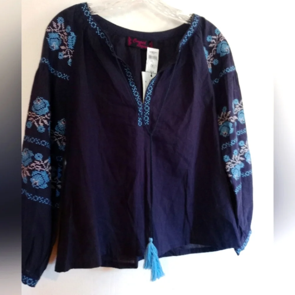 Cowgirl Legend‎ NWT Sz. Small Blue 100% Cotton Embroidered Top - Picture 2 of 13